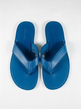 Kenneth Cole Bright Blue Leather Flip Flops